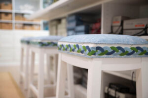 Coastal Design Vero Beach studio remodel stools with cushions