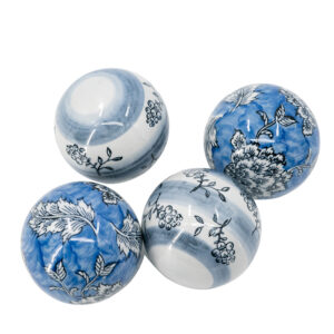 Blue and White Floral Decorative Ball, Set of 4